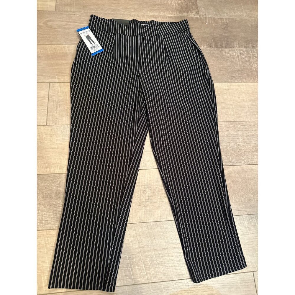 Hilary Radley Womens Black & White Striped Tummy Control Pants L NEW